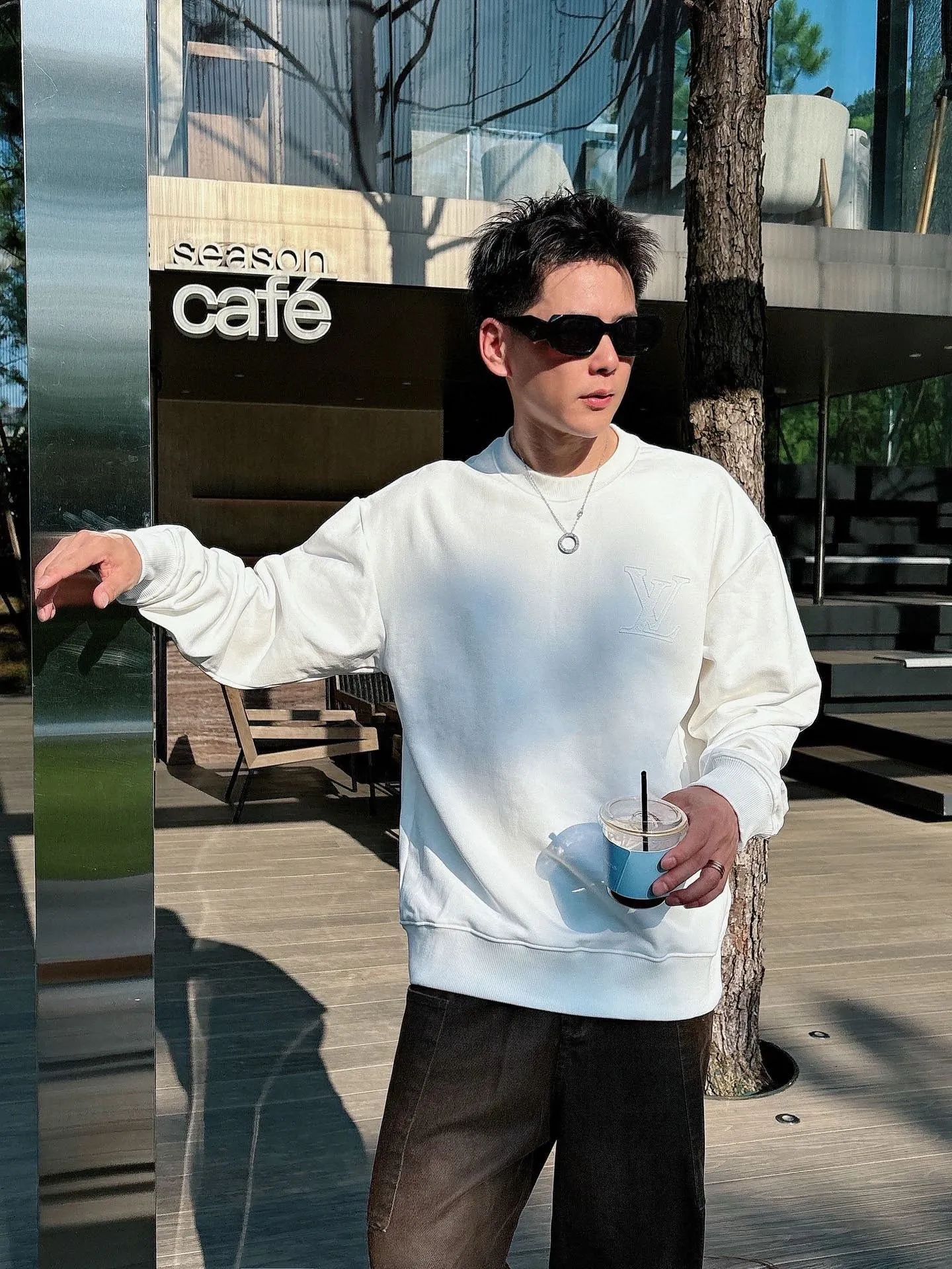 Louis Vuitton/Louis Vuitton 25Fw front and back logo embroidered crew neck sweatshirt